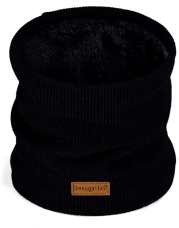 Beesgarden Winter Neck Warmer Snood with Gift Box and Greeting Card, Soft and Comfortable Fluff Lining, Outdoor Warm Scarf for Walking Cycling Hiking Skiing (Black)