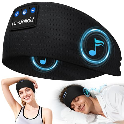 LC-dolida Bandeau Écouteurs de Sommeil Bluetooth V5.4, Casque Audio Bandeau sans Fil, Bandeau Audio Sommeil de 15 Heures de Lecture, Bandeau de Sommeil Léger avec Stéréo HiFi