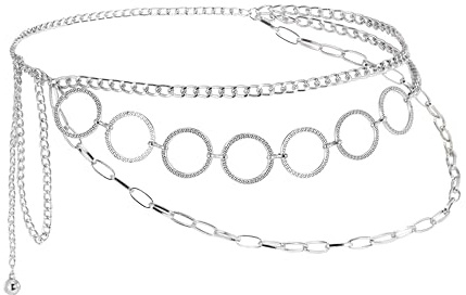JJDreams Retro Mehrlagige Taillenkette Boho Silber Mond Kettengürtel Einstellbar Bauchkette Y2K Waist Chain Verstellbare Hüftkette für Damen