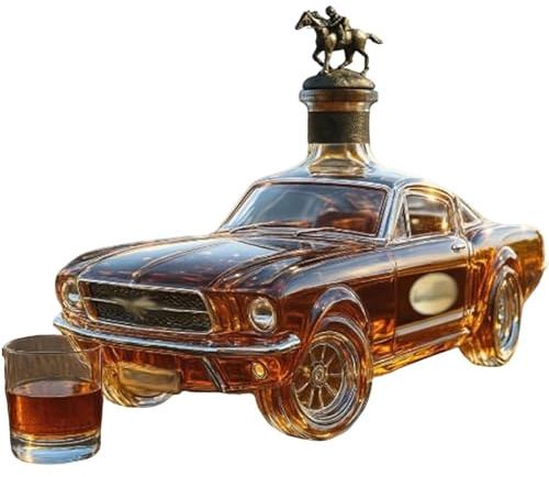Whiskey Dekanter, 400 ml Glasflasche in Autoform, 3D-Sportwagen-Design für Hausbar, Mustang Likör-Dosierbehälter für Trinkparty