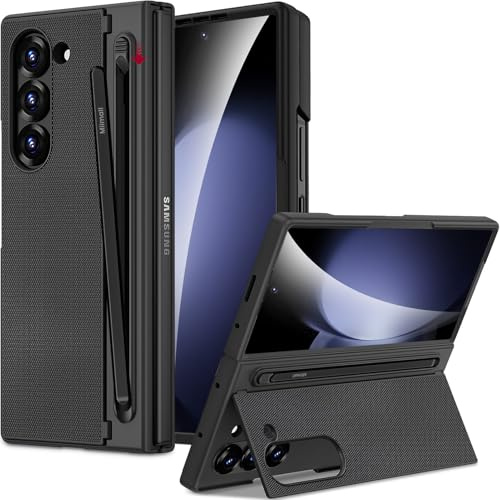 Miimall Coque pour Samsung Galaxy Z Fold 5 avec Stylet, [Porte-Stylo][Film Écran HD][Support], Robuste Antichoc Anti-Rayures Anti-Poussière Rigide Slim Samsung Z Fold 5 Case (Noir)