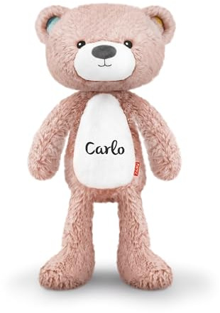 Mainely Personnalisable Veilleuse « Brody l’Ours » Rose – luminosité réglable et Musique apaisante – Cadeau de Naissance pour bébé – Peluche avec prénom – Zazu