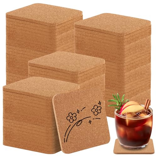 CYEER 50 Stück Korkuntersetzer Eckig (10x10 cm) – 5mm Extra Dicke Premium Untersetzer Kork – Hitzebeständig & rutschfest für Gläser, Tassen, DIY Basteln & Deko – Naturkork