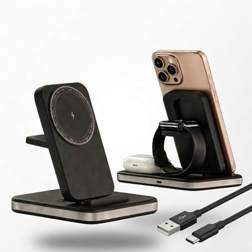 4 in 1 Wireless Charging Station for iPhone Magnetic Portable,15W Fast Wireless Charger Stand for iPhone Air/17e/17/16/15/14/13/12, AirPods Pro 3 2 Apple Watch Series