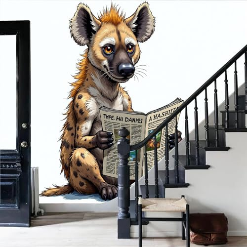 Fototapete LustigTier-Vliestapete Die Hyäne saß da und las die Zeitung. Weiß Tapete,150x105cm-Panorama-Tapete & Wanddeko für Wohnzimmer,Flur(Nicht selbstklebend Wandtapete)