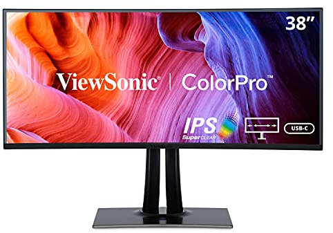 ViewSonic VP3881 38-inch WQHD+ IPS Curved Professional Monitor with 100% sRGB, Delta E<2, Hardware Calibration, HDR10 support, USB Type-C, HDMI, DisplayPort for Graphic Design, Photo & Video Editing
