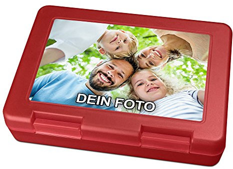 PhotoFancy® - Brotdose mit Foto Bedrucken - Brotbox zum Personalisieren - Lunchbox mit eigenem Motiv selbst gestalten (Rot)