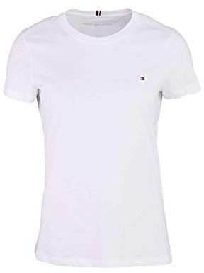 Tommy Hilfiger Damen T-Shirt Kurzarm Heritage Rundhalsausschnitt, Weiß (Classic White), M