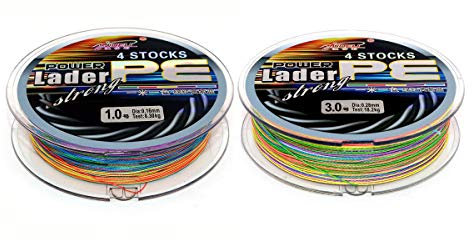 NUZAMAS Set di Due lenze da Pesca Intrecciate, 200 m totali/220yds, Colori Misti, Trame a 4 Fili, trecce in PE Super Lisce, Dimensioni 1,0 (8,3kg/18,3lb) e Dimensioni 3,0 (20,8kg/45,86lb)