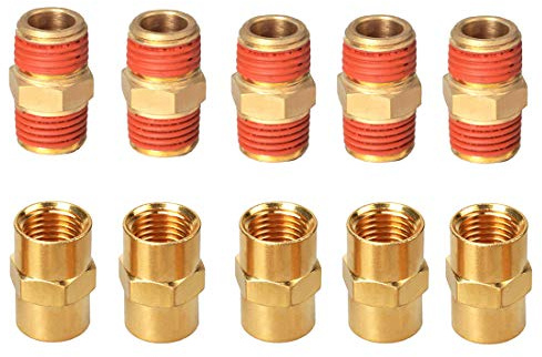 Yooo Raccords de tuyau en laiton massif, raccords de tuyau d'air 1/4x1/4 NPT mâle et raccords NPT femelle 1/4x1/4 Lot de 10 pièces.