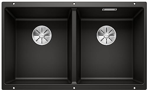 BLANCO SUBLINE 350/350-U | Granitspüle aus SILGRANIT schwarz | Einbauart: Unterbau | für 80 cm breite Unterschränke | Beckenform 2 in 1: zwei Becken, ein Ausschnitt und nur einmal montiert