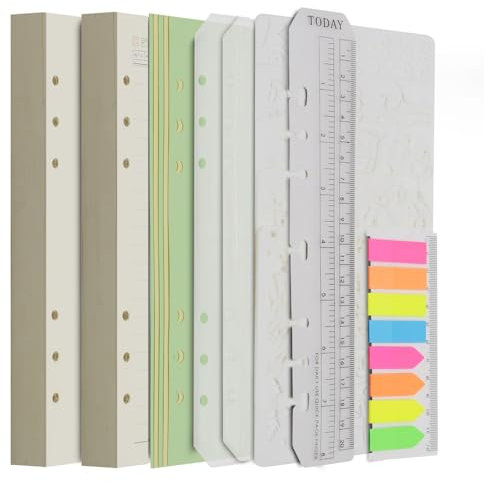 Wonderpool Nachfülleinlagen 320 Seiten Blanko/Linie Papier mit 5 Farbigen Teilern,2 Taschen,160 Flaggen Index,1 Lesezeichen,5 Schablonen für Nachfüllbaren Notizbuch Tagebücher Planer (A5)