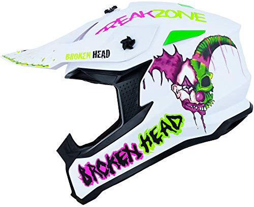 Broken Head FreakZone Motocross-Helm Weiß-Grün-Pink matt – Cross-Helm – MX – Quad – Supermoto (L 59-60 cm)