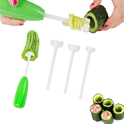 Veggie Drill, 4 Größen mit Anti-Rutsch-Griff Gemüse Corer, Für Obst und Gemüse, Coring Und Aushöhlen Gemüse Obst, Gemüse Dig Bohrlochöffner,Küchenhelfer (grün)