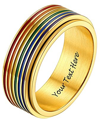 PROSTEEL Gay & Lesbian personalisiert Ring für Hochzeit Verlobung 18k vergoldet LGBTQ Spinner Ring Größe 64 Drehring Bandring für Männer Stressabbau Modeschmuck Accessoire für Geburtstag