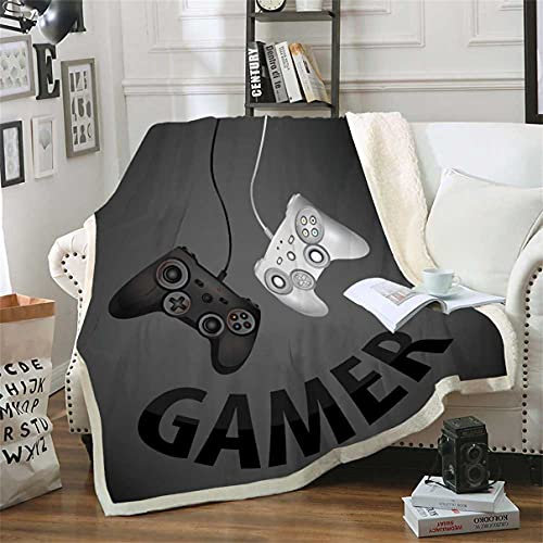 Couverture Sherpa Gamer Blanket Bande Dessinée Jeu Bouton De Contrôle Enfant Adulte Adolescent Microfibre Chaud Canapé-Lit Couvertures Plaids Quilt Jeux Vidéo Automne Hiver (Gris,100_x_140_cm)