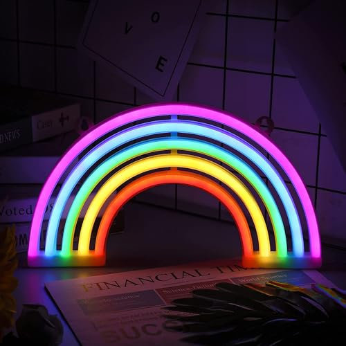 NIWWIN Regenbogen Neon Light, Regenbogen Neon Schild Leuchten Art Wall Decor Licht-wasserdichtes LED-Nachtlicht -Batterie oder USB-betriebene Lampe für Kinder zur Weihnachtsgeburtstagsfeier