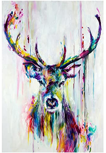 Bunte Hirschkopf Hirsch Tier Wandkunst Leinwand Malerei Nordic Poster und Drucke Bilder für Wohnzimmer Schlafzimmer Dekoration 80x120cm (32x47inch) Innenrahmen