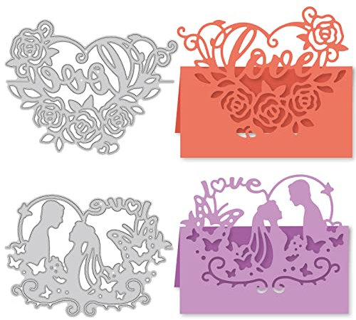 GLOBLELAND Hochzeitsthema Stanzschablonen Metall Schneiden Schablonen Herzform, Braut und Bräutigam Stanzformen für Kartenherstellung und DIY Scrapbooking Papier Sammelalbum Dekor