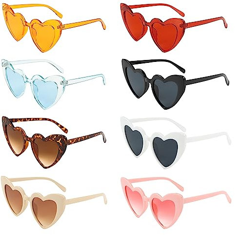 FUNUPUP 8 Stück Herz Sonnenbrille, Retro Party Herz Partybrillen für Damen