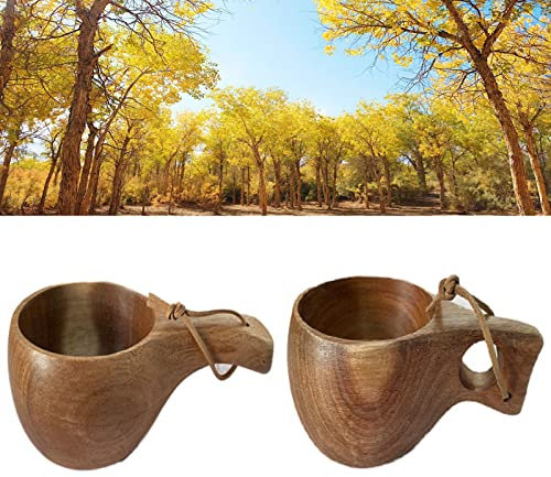 TANFEI Paquete de 2 tazas de madera Kuksa tazas hechas a mano de madera para acampar taza portátil al aire libre para café, té y leche, taza de madera regalo
