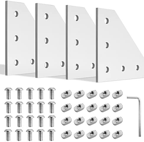 JiGiU Placa de conexión en forma de L para perfil de aluminio 3030, ranura de 8 mm, incluye tuercas en T M6, tornillos M6 y llave de 4 mm, para perfil de extrusión de aluminio estándar de la UE