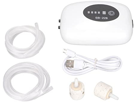 Naroote Aquarium Luftpumpe, Stummgeschalteter Multifunktions USB Anschluss Wiederaufladbare Energiesparende Aquarium Luftpumpe, StoßDäMpfung mit Dual-Fisch-Modus (SB-228 Doppelloch)