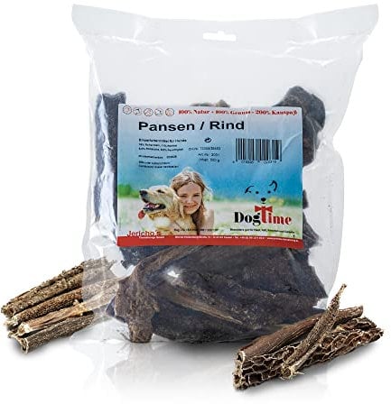 Dog Time Tiernahrung Pansen 500g getrocknet I Gesunder Kausnack aus 100% Rind für Hunde I Hundeleckerli ohne Zucker & Zusatzstoffe