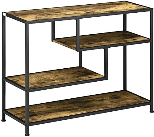 HOMCOM Table Console Table d'entrée Bout de canapé Style Industriel avec 4 Niveaux de Rangement 3 étagères inférieures - Acier et Aspect Bois 99,6 x 33,6 x 74 cm