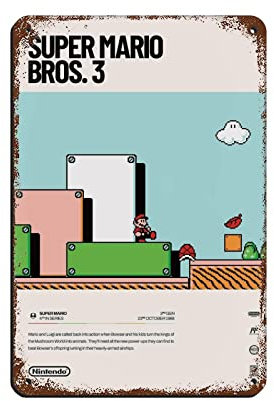 Super Mario Bros. 3 (1988) Videospiel-Poster, Retro-Poster, Metall-Blechschild, schicke Kunst, Retro-Eisen-Malerei, Bar, Menschenhöhle, Café, Familie, Garage, Poster, Wanddekoration, 20 x 30 cm