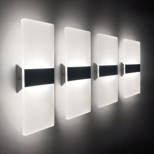ChangM 4 Stücke Wandleuchte Innen 12W Wandlampe LED Acryl Wandbeleuchtung Modern für Wohnzimmer Schlafzimmer Treppenhaus Flur | Kaltes Weiß 6000K