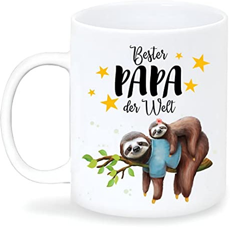 Geschenke für Papa Tassendruck mit Spruch Bester Papa der Welt, Kaffee-Tasse Faultier Geschenk, 350ml, Keramik Kaffeebecher für Vatertag Weihnachten Geburtstag Geschenke