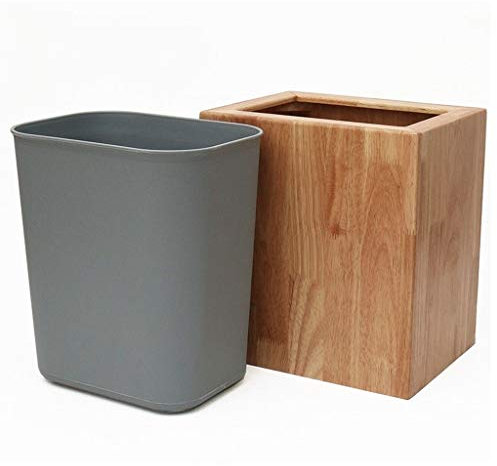 DYPASA Corbeille à Papier Poubelle rectangulaire en Bois avec Corbeille intérieure Amovible, Fait à la Main, Couleur Bois Originale 6 litres Poubelle De Bureau