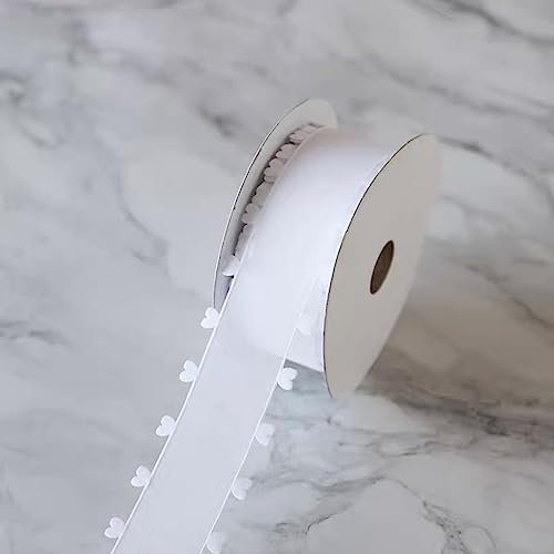 Chexin 40mm x 18m Weiss Schleifenband mit Herzen, Geschenkband Herz-Band,Herzen Organzaband Organza Bänder, Tüllband Dekoband für Auto Hochzeit Deko Party Weihnachten Autoschmuck,Haarschleife DIY,Weiß