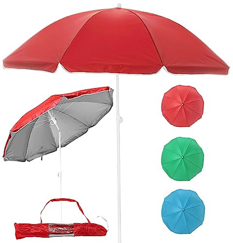 Stephans Möbelbörse Sonnenschirm - Strandschirm - Gartenschirm - Balkonschirm - Sonnenschutz - LSF 30+ - inklusive Tragetasche, Neigefunktion, Höhenverstellbar - 160cm (Rot)