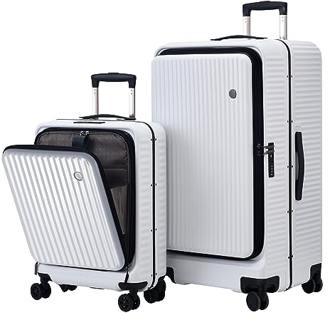 TydeCkare 2-teiliges 20/29, 39 x 20 x 55 cm und 40 x 37 x 77 cm großes Aluminium-Gepäckset, 360°-Universalräder, Leichter Hartschalen-Koffer aus ABS + PC mit TSA-Schloss, Weiß