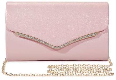 BAICLES PU Leder Abendtasche Damen Clutch Brauttasche Elegant Kleine Handtasche Frauen Umhängetasche Schultertasche Damen Kettentasche für Hochzeit Party Prom Freizeit, Pink