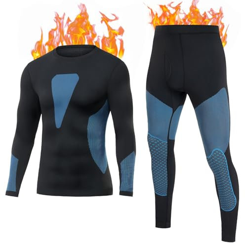 SIMIYA Thermounterwäsche Herren, Funktionsunterwäsche warme Skiunterwäsche Thermounterwäsche Ski Unterwäsche atmungsaktiv Winter Unterwäsche Männer Thermowäsche(Blau,3XL)