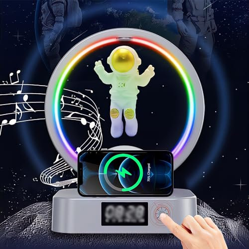 KZT RGB Tischlampe mit Bluetooth Lautsprecher LED Nachttischlampe Touch Dimmbar Tischleuchte mit Kabellosem Ladegerät Astronaut Kinder Deko Nachttischlampe USB Aufladbar für Kinderzimmer Schlafzimmer