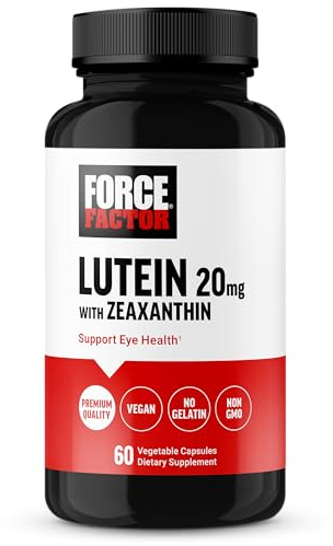 Force Factor Lutein and Zeaxanthin Supplements, Eye Vitamins with Lutein 20mg, Eye Health Supplements for Adults, Ingredients Backed by Science, Vegan, Gelatin Free, 60 Vegetable Capsules