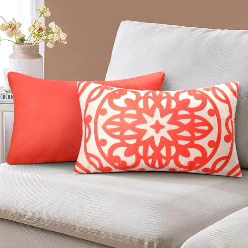 Kissenbezug 30x50cm Kissenbezüge Koralle Pfirsich Kissenbezug Super Weiche Kissenhülle Dekokissen Mandala Muster Geometrie Linie Dekoration Kissenbezüge mit Verstecktem Reißverschluss für Sofa