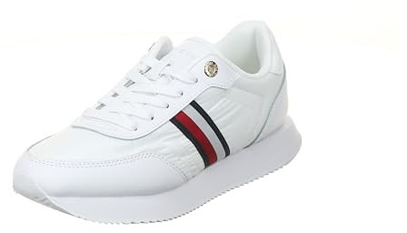 Tommy Hilfiger Runner Sneaker Mujer Essential Runner Global Stripes de piel, Blanco (White), 39