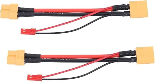YUNIQUE GREEN-CLEAN-POWER - 2 Adaptateurs XT60, Câble 14 AWG, Prise JST 22 AWG | Connecteurs RC, Drone & Hélicoptère, Rouge