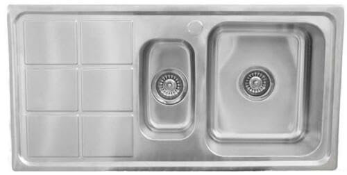 ARA CHOICE Twin 1.5 Bowl Premium Stainless Steel Reversible Double Kitchen Sink Left Hand Drainer Waste Plumbing Kit with Drainer & Inset Wastes Set