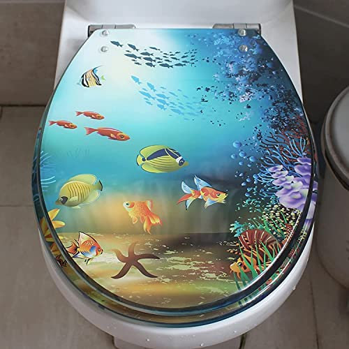 Ocean Series Art WC-Sitze mit langsamer Schließfunktion Doppelte Befestigung Oben und unten O/U/V-förmiger Toilettensitz, universelle Toilette mit Befestigung Oben Toilettendeckel mit verstellb