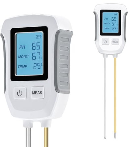 Wigearss 3 in 1 Bodenmessgerät, Digitales PH Bodentester, Feuchtigkeit und Feuchtigkeitstester mit Hintergrundbeleuchtetem LCD-Display für Gartenarbeit, Landwirtschaft, Outdoor Pflanzen