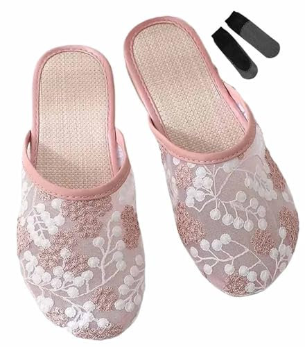 ZAbina Pantoufles chinoises en maille for femmes, pantoufles de sandales chinoises en maille florale d'été for femmes(Color:Pink,Size:39 EU)