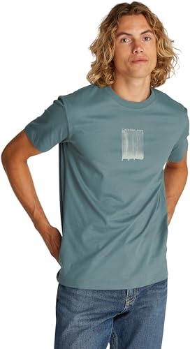 Calvin Klein Herren T-Shirt Kurzarm Brush Stroke Graphic Tee Regular Fit, Türkis (Trooper), S