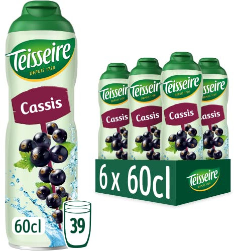 Teisseire Sciroppo di ribes nero per bevande rinfrescanti, cocktail, borraccia riciclabile, 6 x 60 cl