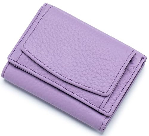 Portefeuille Femme Cuir véritable Blocage RFID Porte Monnaie Femme avec Poche à Monnaie Mini Portefeuille avec Fente pour Carte, Lavande